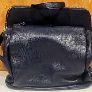 Elegant Navy Blue Leather Backpack